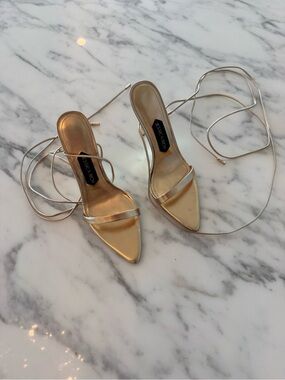 Jessica Rich Gold Pointed Toe Lace-Up Heels